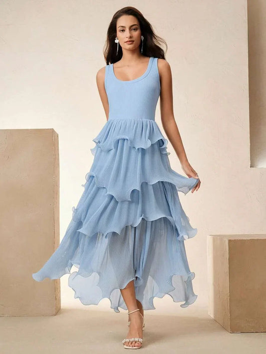 Elegant Sleeveless MidLength Solid Color Dress Beach Festival Summer amp Spring