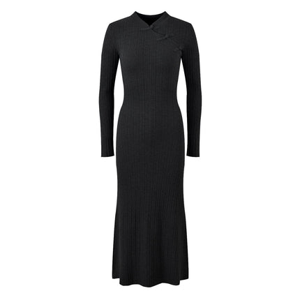 Elena Gray Ribbed Knit Long Sleeve Top with Decorative Knots