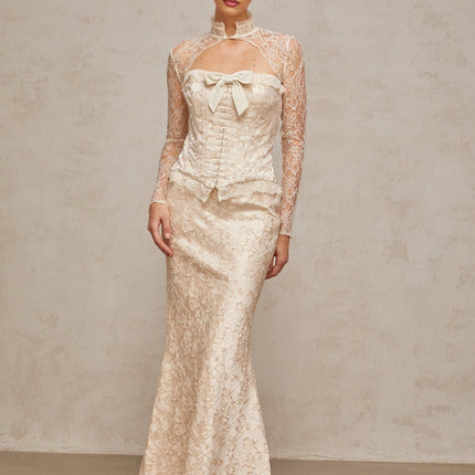 Elena Ivory Jacquard Skirt Top Set