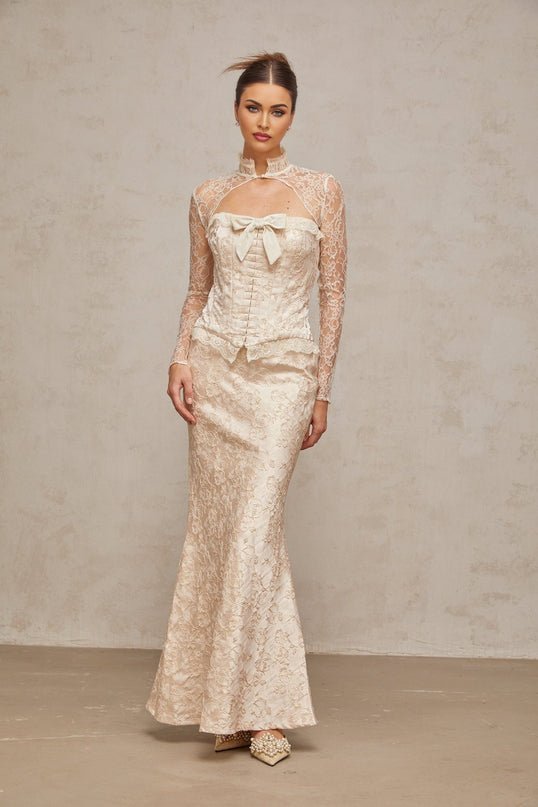 Elena Ivory Jacquard Skirt Top Set
