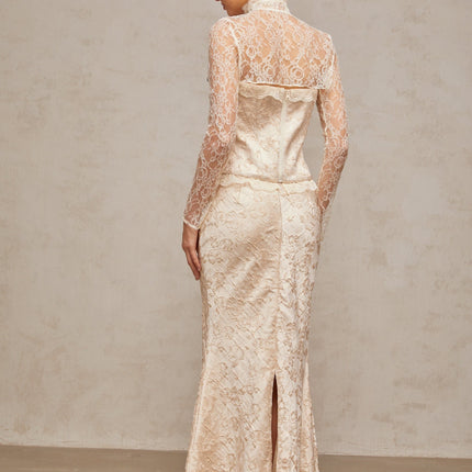 Elena Ivory Jacquard Skirt Top Set