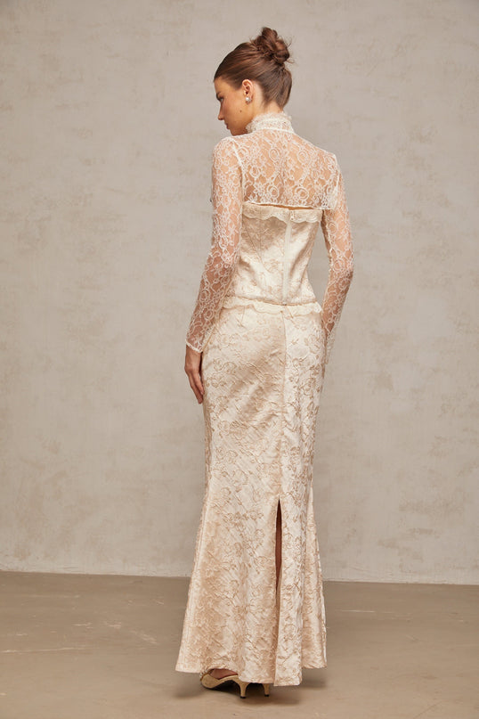 Elena Ivory Jacquard Skirt Top Set
