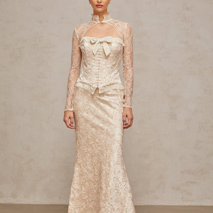 Elena Ivory Jacquard Skirt Top Set