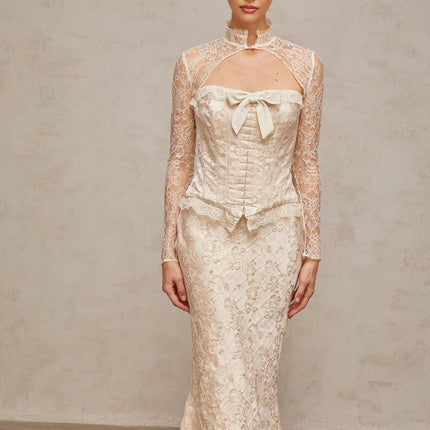 Elena Ivory Jacquard Skirt Top Set