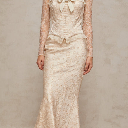 Elena Ivory Jacquard Skirt Top Set
