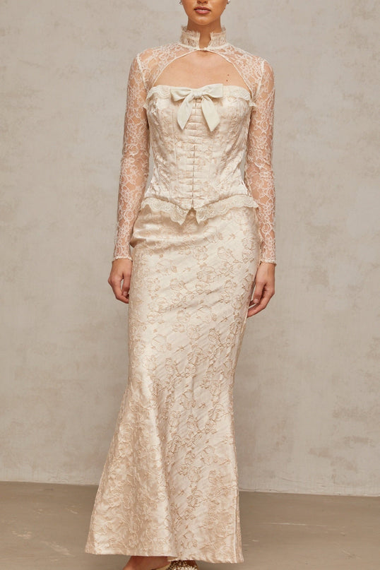 Elena Ivory Jacquard Skirt Top Set