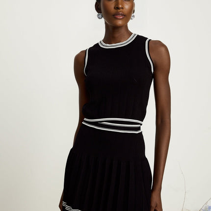 Elena Knitted Set Black & White Cardigan Vest Top Skirt