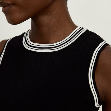 Elena Knitted Set Black & White V Neck Cardigan Vest Top Skirt Pleated Detailing