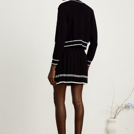 Elena Knitted Set Black & White Cardigan Vest Top Skirt