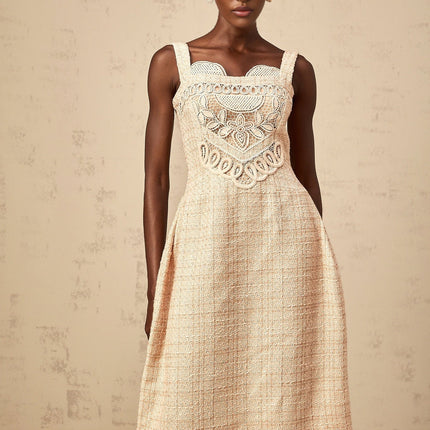 Elena Neutrals Embroidered Mini Dress Sweetheart Neckline Wide Straps Floral Detailing Rear Zip Fastening Terylene Fiber