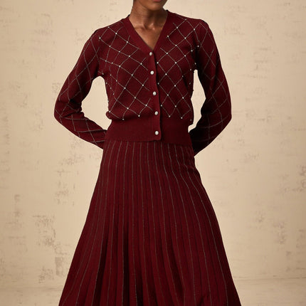 Elena Red Crystal Argyle Knit Set