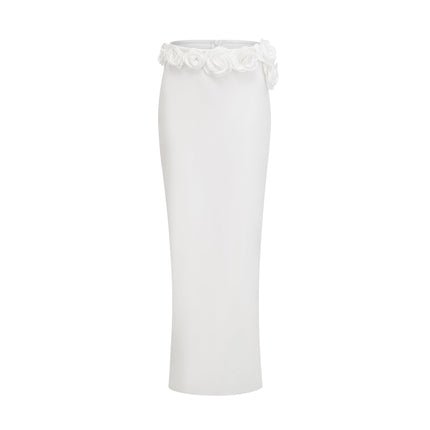 Elena White Faux-Flower Crop Top and Skirt Set