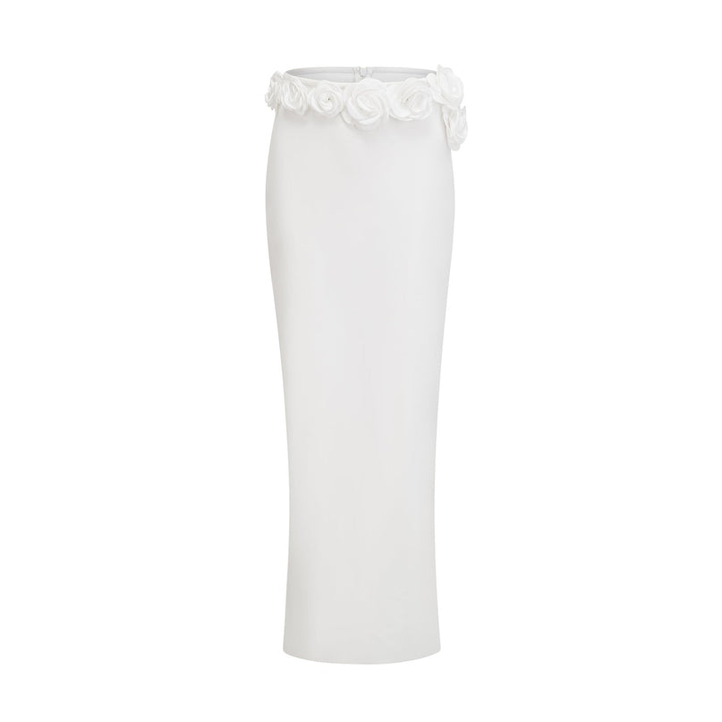 Elena White Faux-Flower Crop Top and Skirt Set