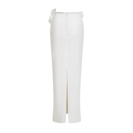 Elena White Faux-Flower Cropped Top and Skirt Set