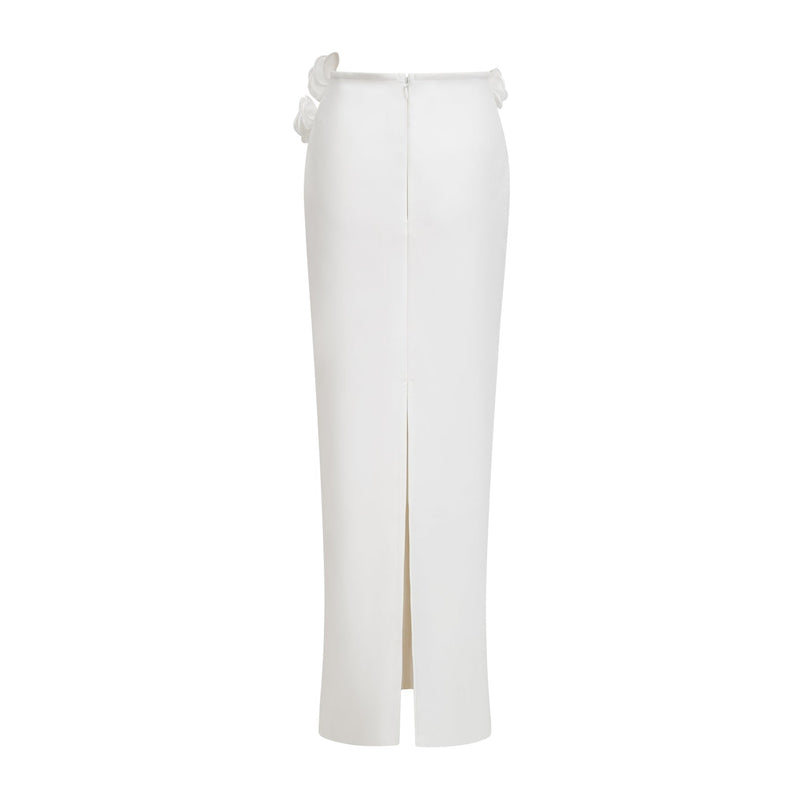 Elena White Faux-Flower Cropped Top and Skirt Set