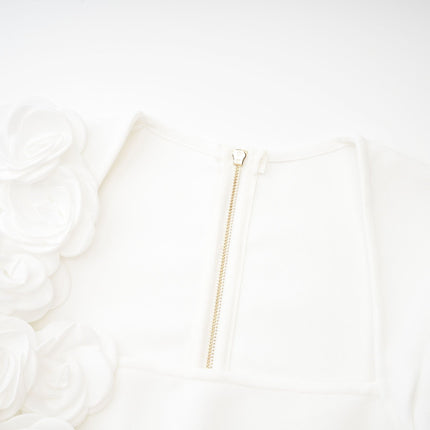 Elena White Faux-Flower Cropped Top and Ankle-Length Skirt Set