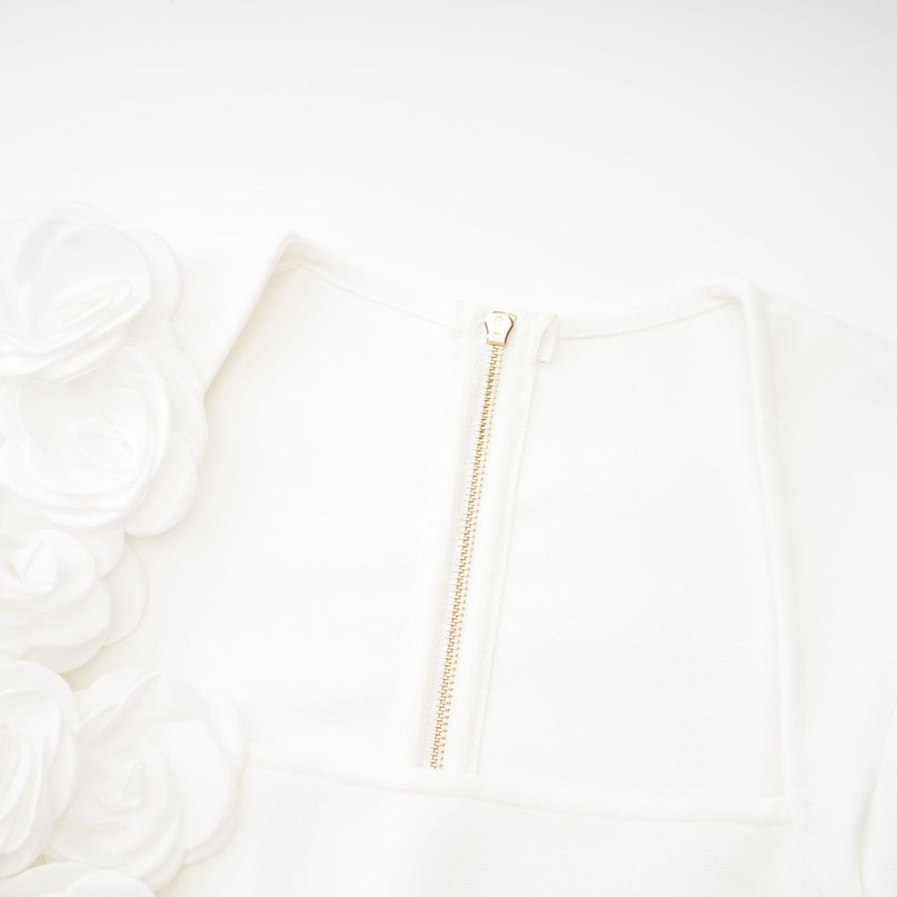 Elena White Faux-Flower Cropped Top and Ankle-Length Skirt Set