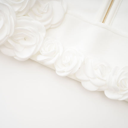 Elena White Faux Flower Detail Cropped Top and Ankle-Length Skirt Set