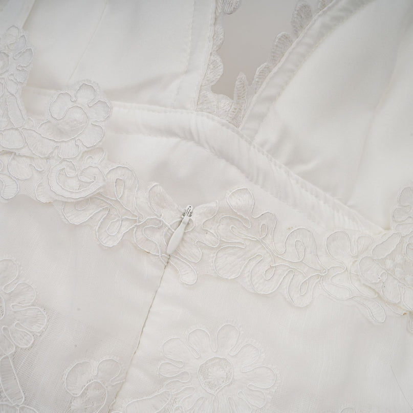 Elena White Guipure Lace Mini Dress with Sweetheart Neckline and Ruffled Detailing