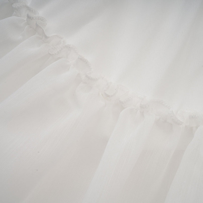 Elena White Guipure Lace Mini Dress with Sweetheart Neckline and Ruffled Detailing