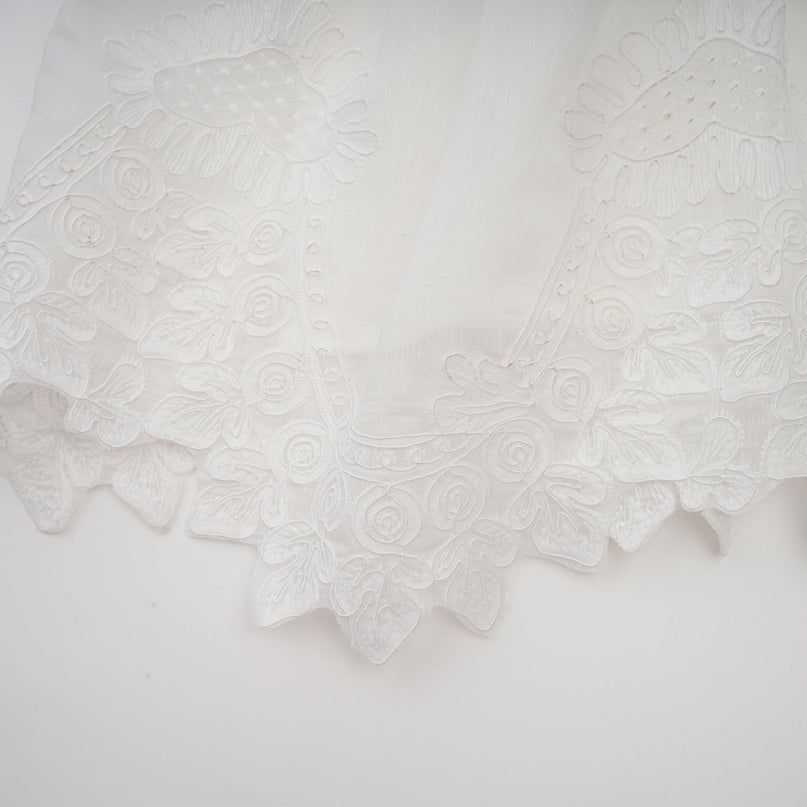 Elena White Guipure Lace Mini Dress Sweetheart Neckline Ruffled Detailing Tiered Asymmetrical Hem Thin Straps Scallop Hem Knee-length Rear Zip Fastening Mixed Linen Composition Sartorial Gem