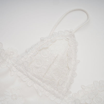 Elena White Guipure Lace Mini Dress with Sweetheart Neckline and Ruffled Detailing