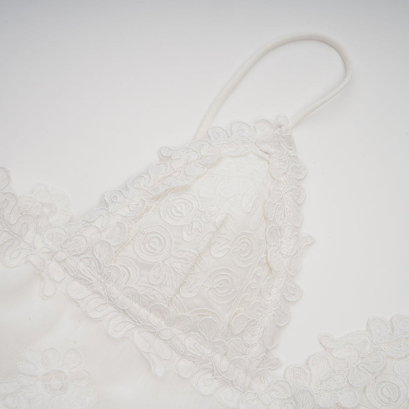 Elena White Guipure Lace Mini Dress with Sweetheart Neckline and Ruffled Detailing