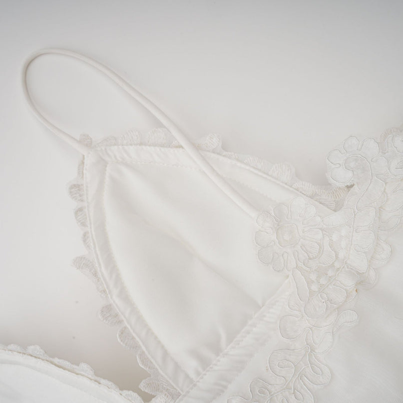 Elena White Guipure Lace Mini Dress Sweetheart Neckline Ruffled Tiered Asymmetrical Hem Scallop Hem Thin Straps Knee Length Rear Zip Fastening Mixed Linen Composition