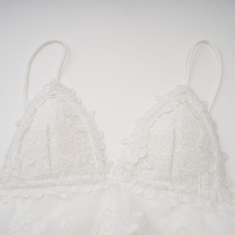 Elena White Guipure Lace Sweetheart Mini Dress with Ruffled Detailing and Asymmetrical Hem