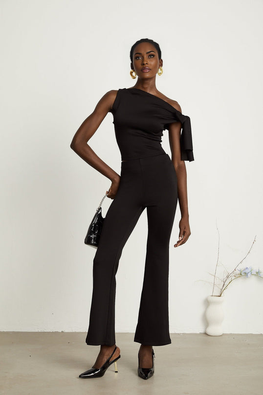 Eleonora Black Knit Matching Set Top Trousers