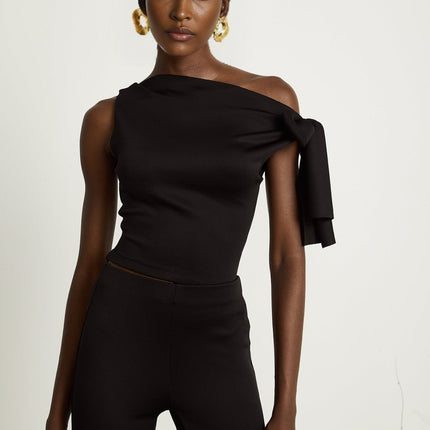 Eleonora Black Knit Matching Set Top Trousers Sophisticated Comfortable Flared Legs High-Waisted Tailored Luxury Modern Fashion