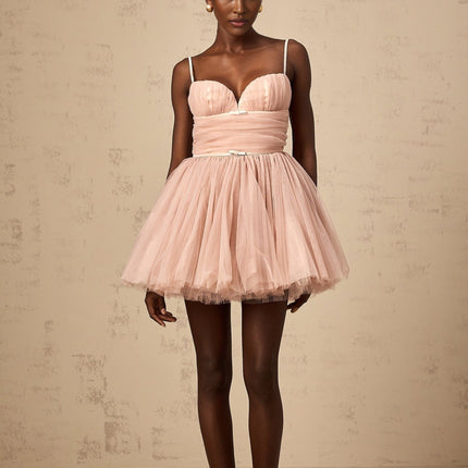 Eleonora Pink Pleated Tulle Mini Dress