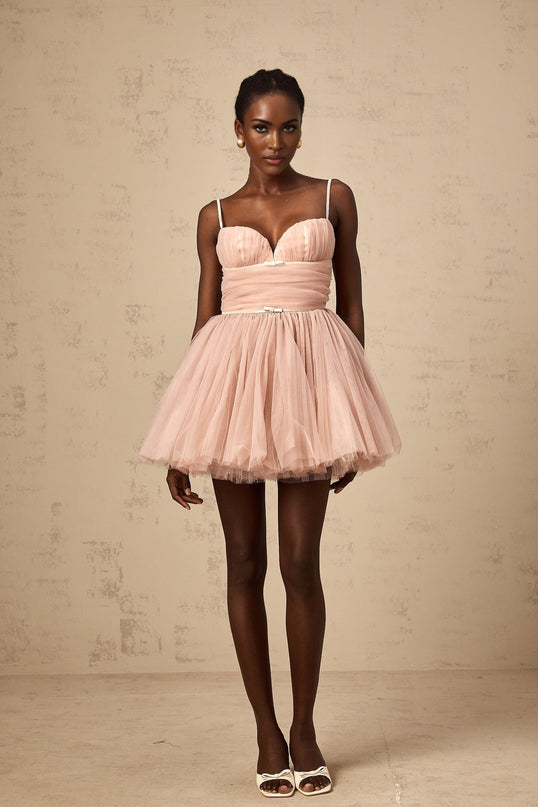 Eleonora Pink Pleated Tulle Mini Dress