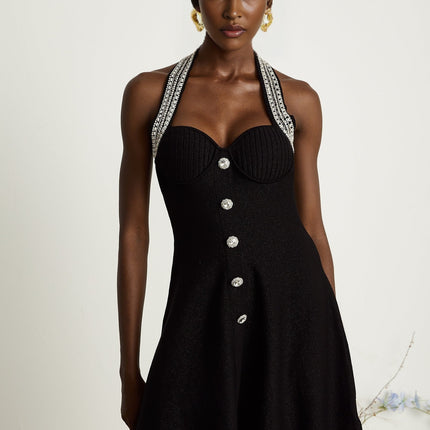 Éléonore black embellished knitted mini dress