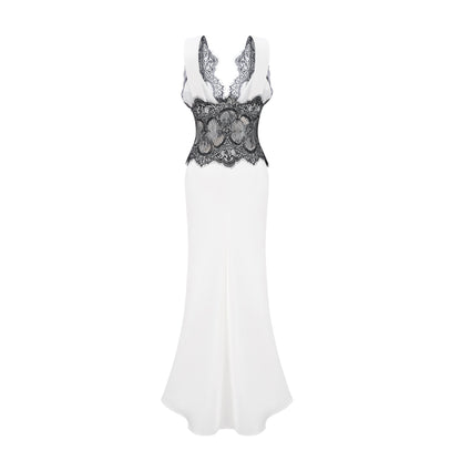 Éléonore contrastcolor lacedetail maxi dress