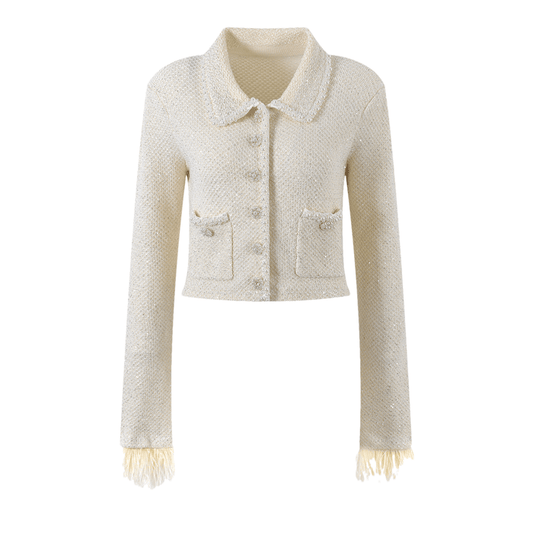Martina Jacket Cropped With Faux Pearl & Feather Trim Jacqueline van Hoef