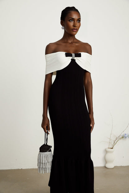 Éliane bowdetail ribbed maxi dress