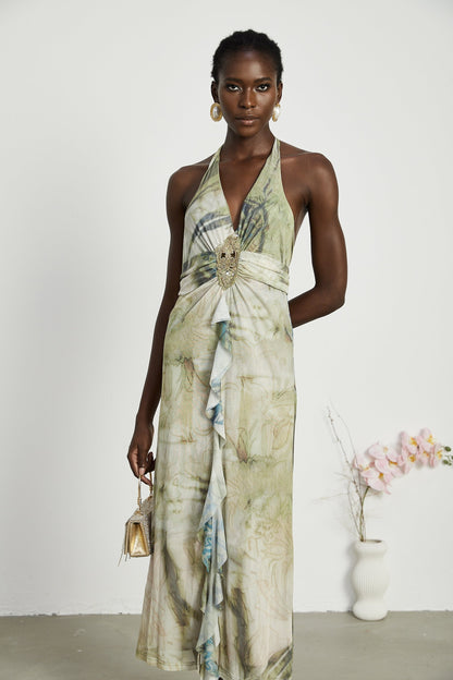 Éliane ombreprint halterneck midi dress