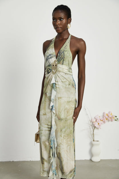 Éliane ombreprint halterneck midi dress