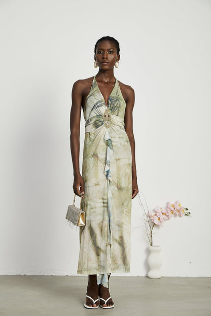Éliane ombreprint halterneck midi dress