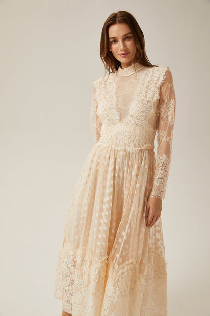 Éliane polkadot laceembroidered midi dress