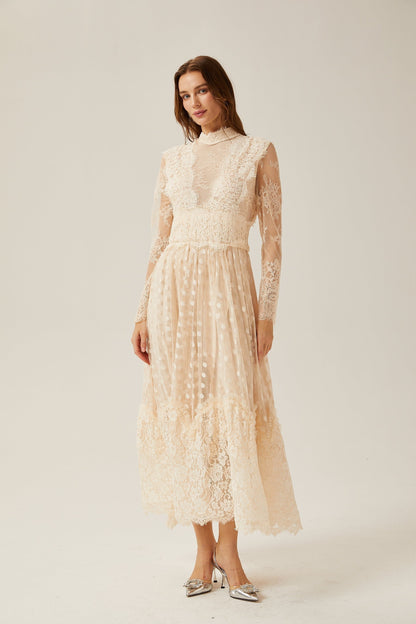 Éliane polkadot laceembroidered midi dress