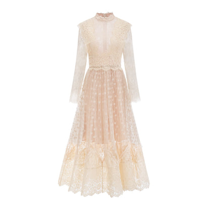 Éliane polkadot laceembroidered midi dress