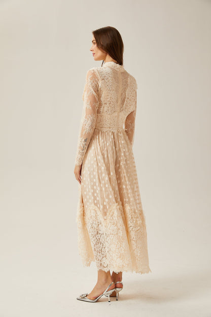 Éliane polkadot laceembroidered midi dress