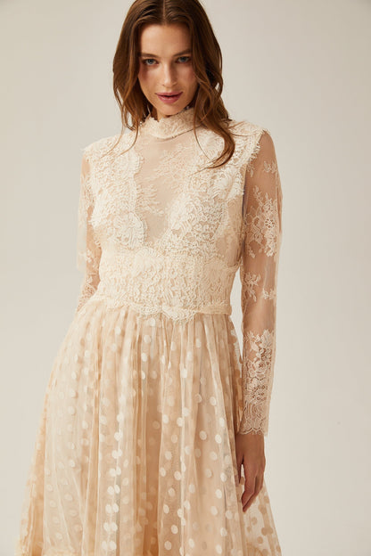 Éliane polkadot laceembroidered midi dress