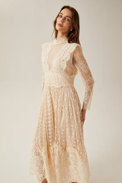 Éliane polkadot laceembroidered midi dress