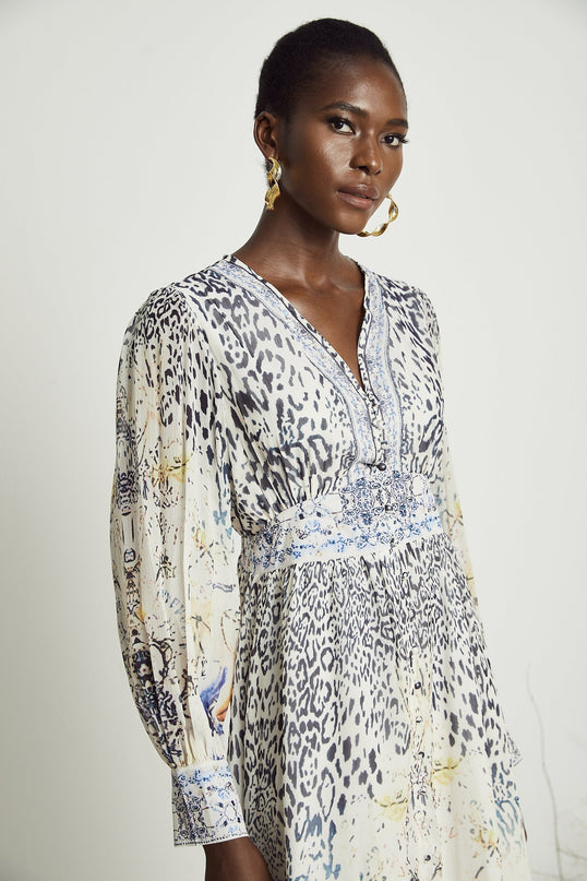 Elida buttonfront ruffled maxi dress