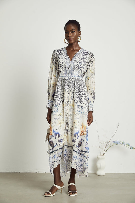 Elida buttonfront ruffled maxi dress