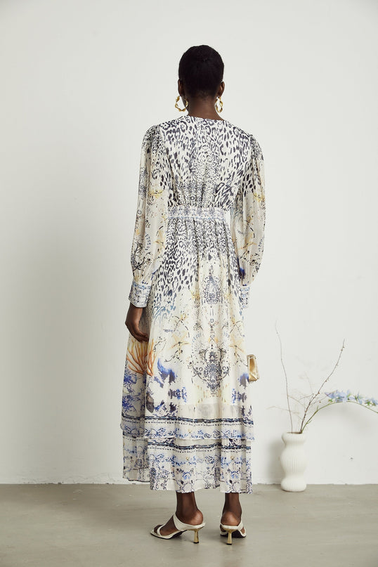 Elida buttonfront ruffled maxi dress