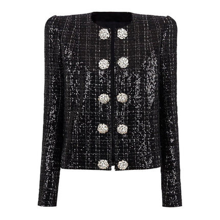 Elisa Black Tweed Blazer with Silver Detailing